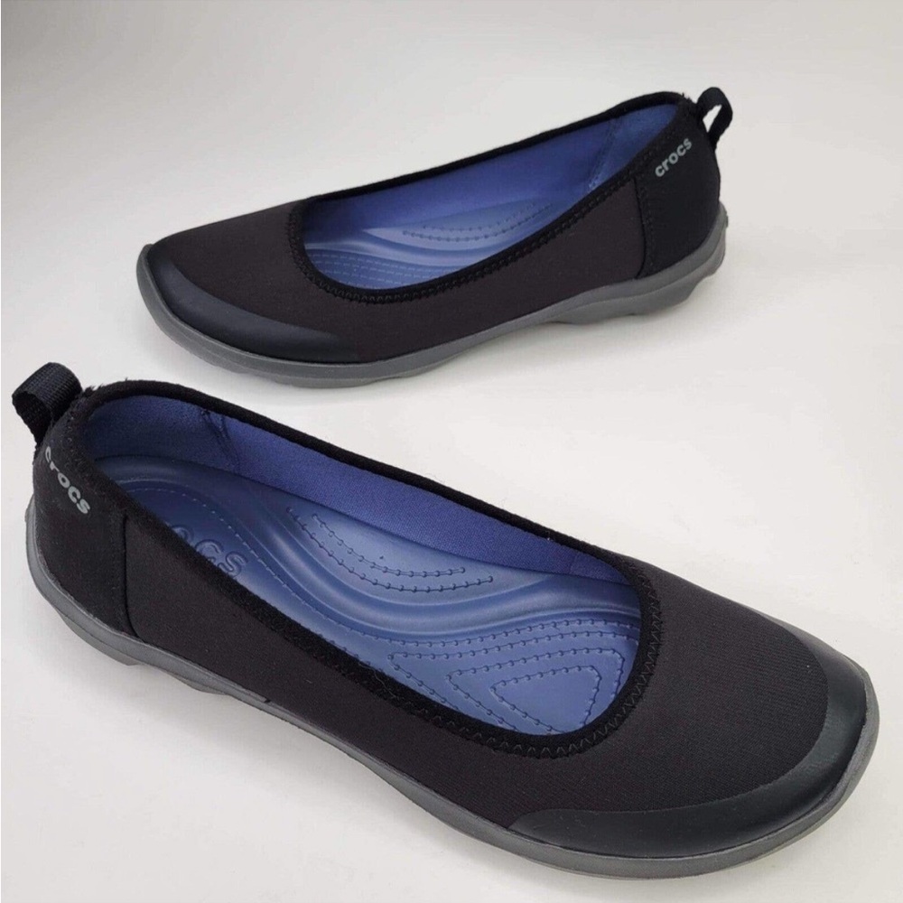 CROCS Black Flats with Blue Interior